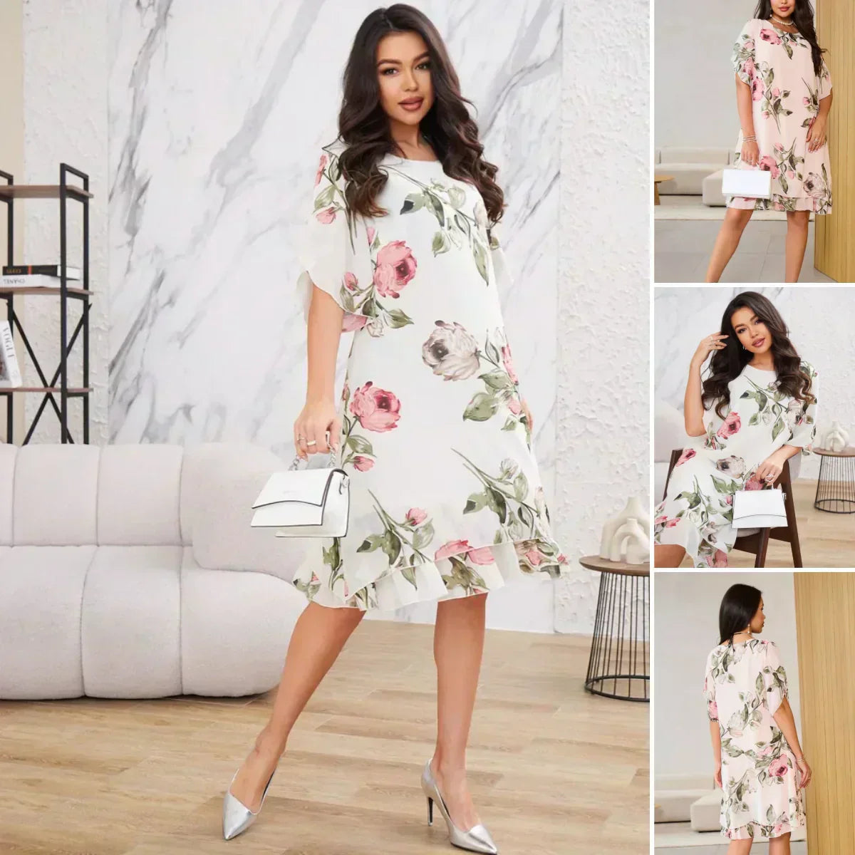 Robe Femme Mousseline Imprimée Coupe A Fluide Élégante Été
