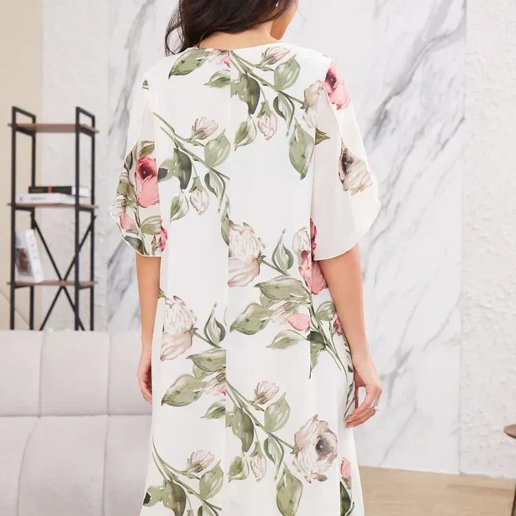 Robe Femme Mousseline Imprimée Coupe A Fluide Élégante Été