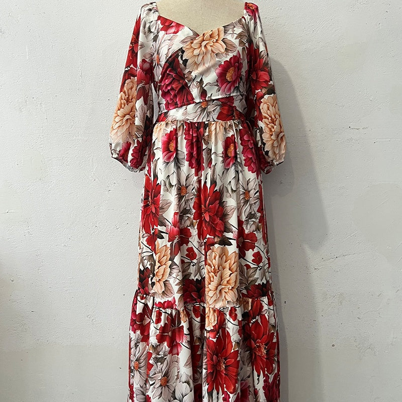 Robe Femme Longue Fleurie Col V Coupe Fluide Élégante Été