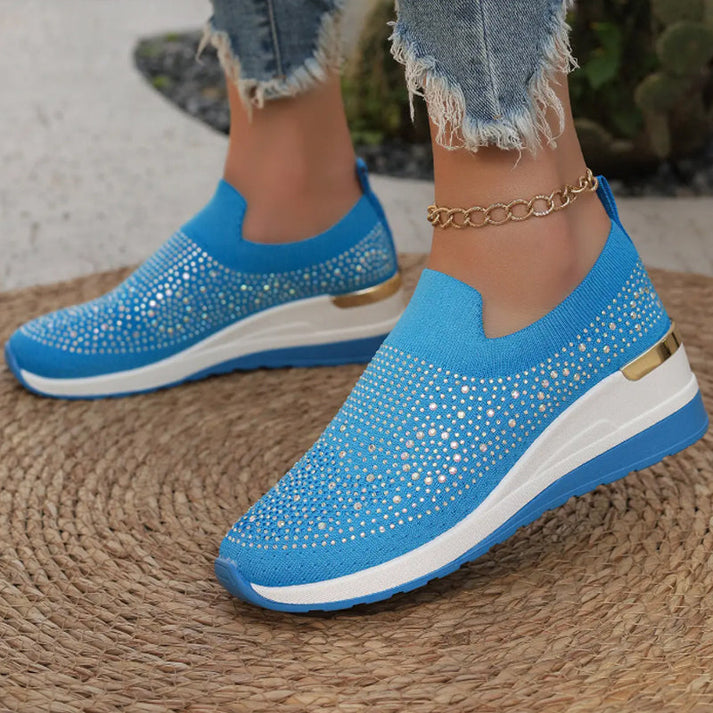 Ballerines pour femmes avec strass et semelle compensée