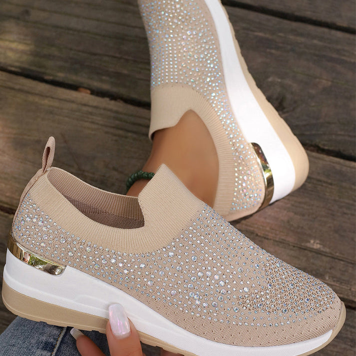 Ballerines pour femmes avec strass et semelle compensée