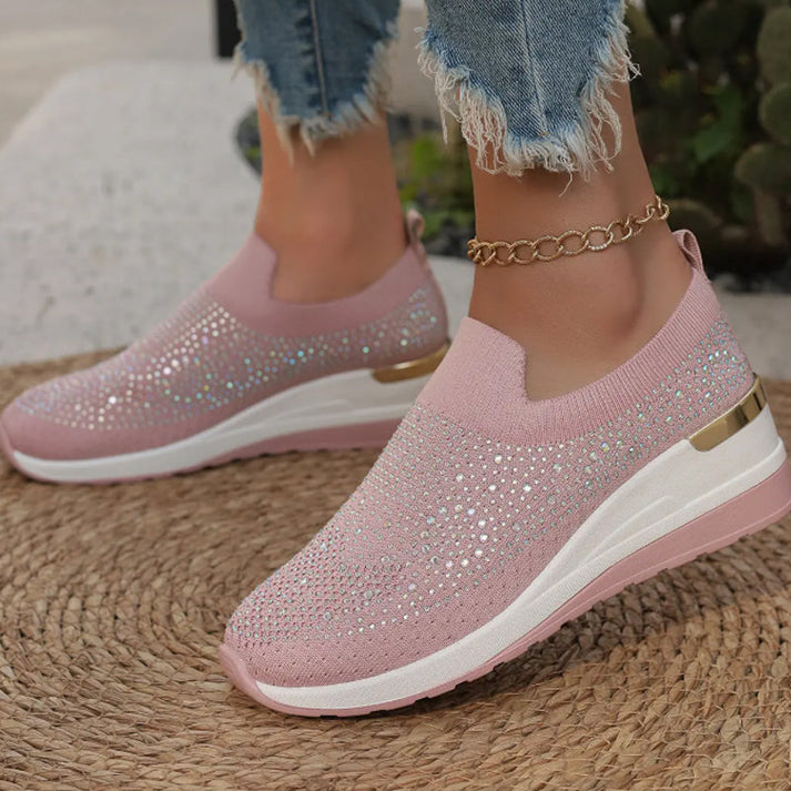 Ballerines pour femmes avec strass et semelle compensée