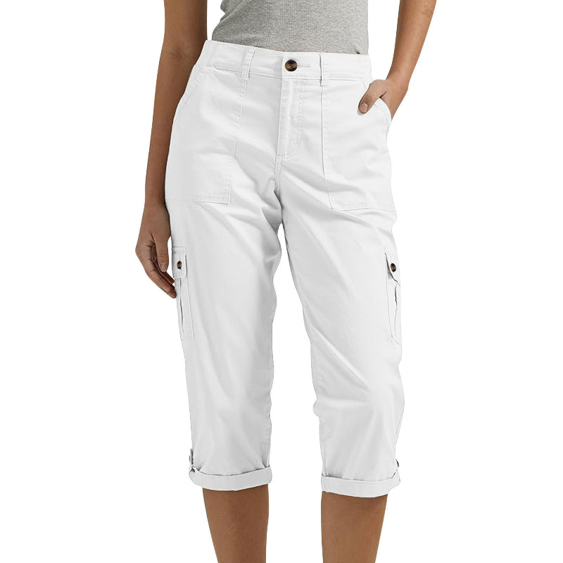 Pantalon cargo capri femme à poches multiples et coupe décontractée