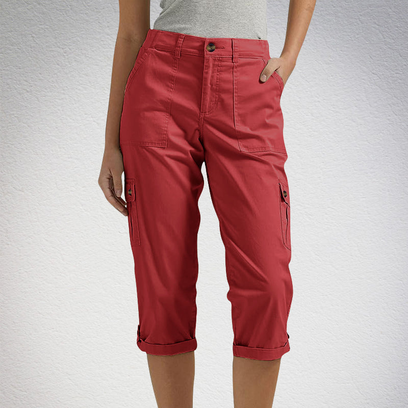 Pantalon cargo capri femme à poches multiples et coupe décontractée