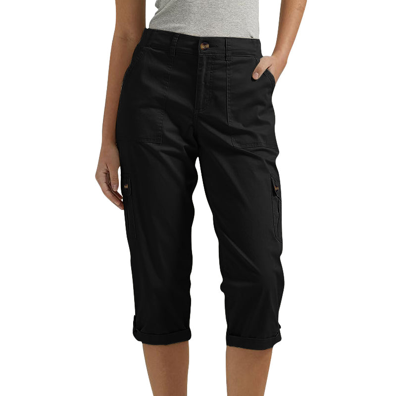 Pantalon cargo capri femme à poches multiples et coupe décontractée