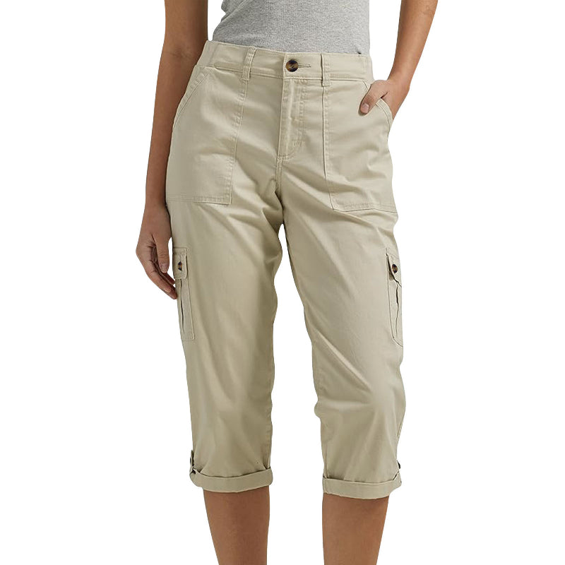 Pantalon cargo capri femme à poches multiples et coupe décontractée