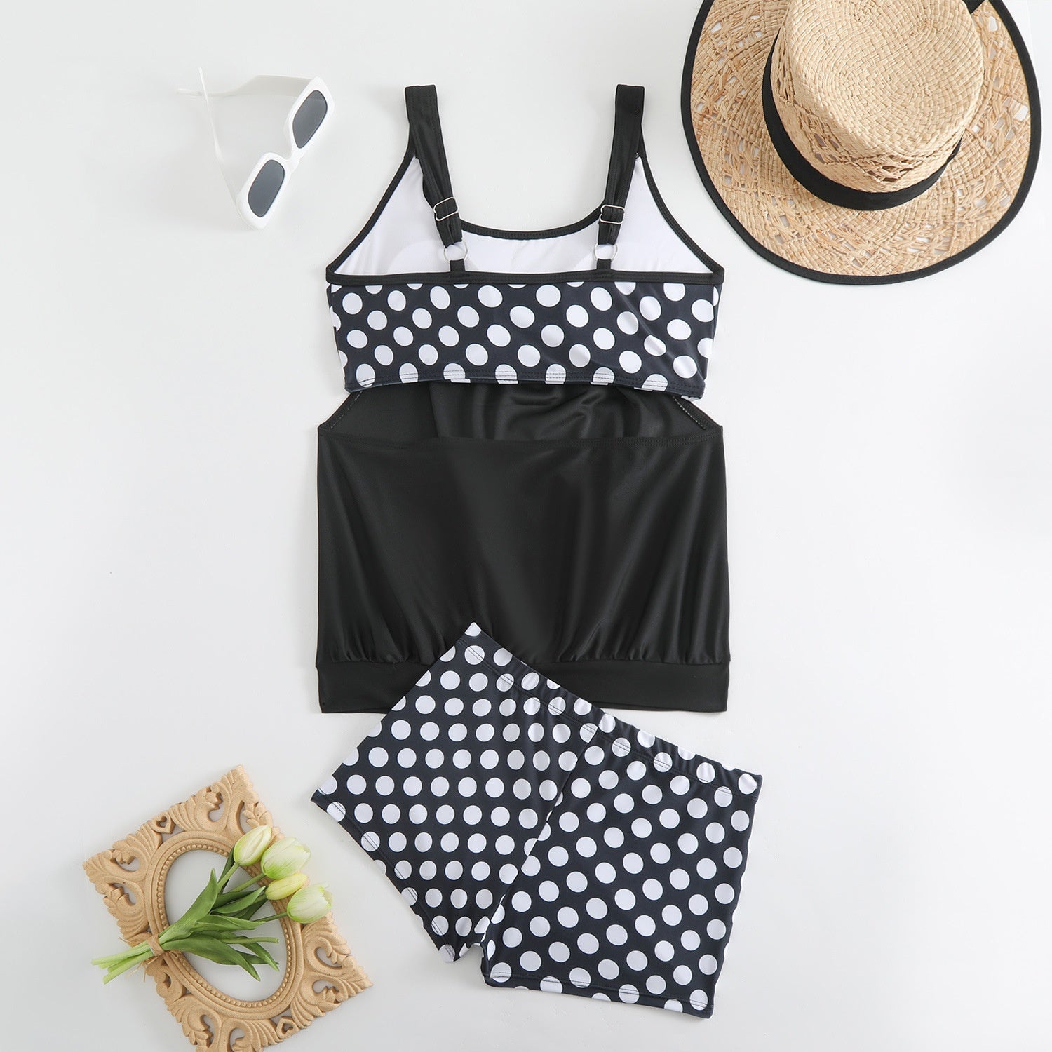 Maillot de Bain Femme 2 Pièces Taille Haute à Pois Style Rétro Été