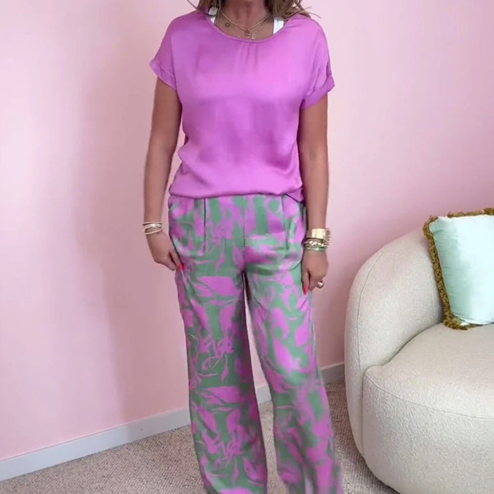 Ensemble Femme 2 Pièces Top et Pantalon Large Imprimé pour Style Chic Confortable