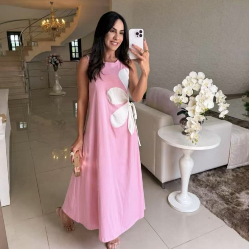 Robe Longue Femme Sans Manches Imprimé Floral Coupe Fluide Été