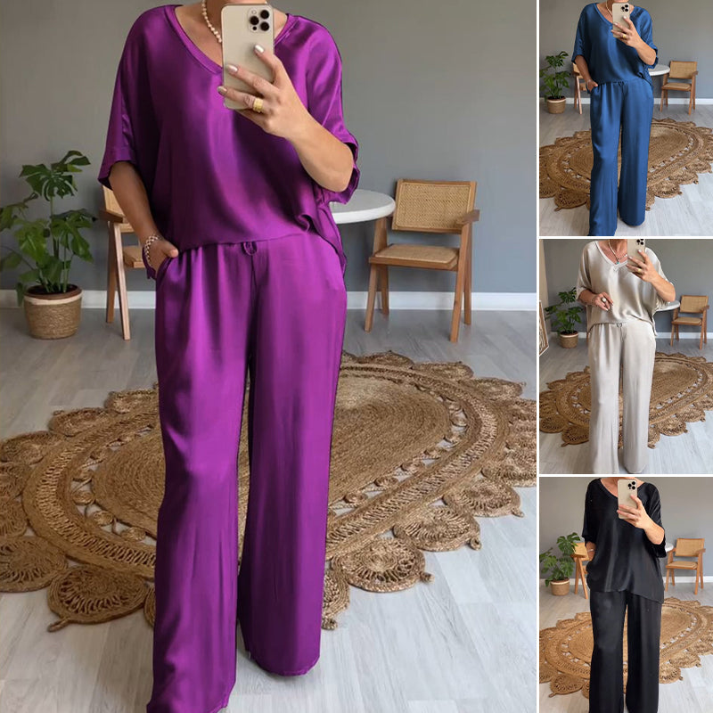 Ensemble Femme Satiné Coupe Ample Taille Élastique Chic