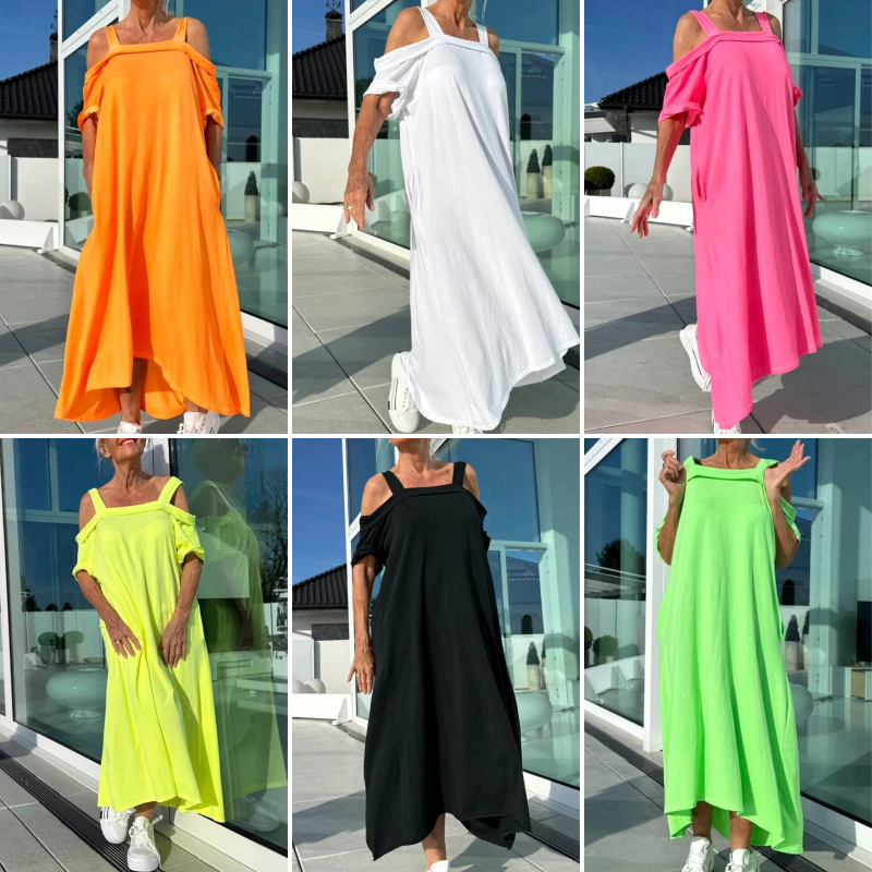 Robe Femme Maxi Épaules Dénudées Coupe Ample Fluide Style Été