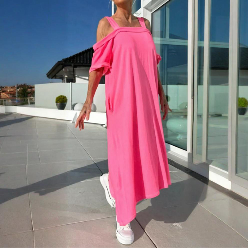 Robe Femme Maxi Épaules Dénudées Coupe Ample Fluide Style Été