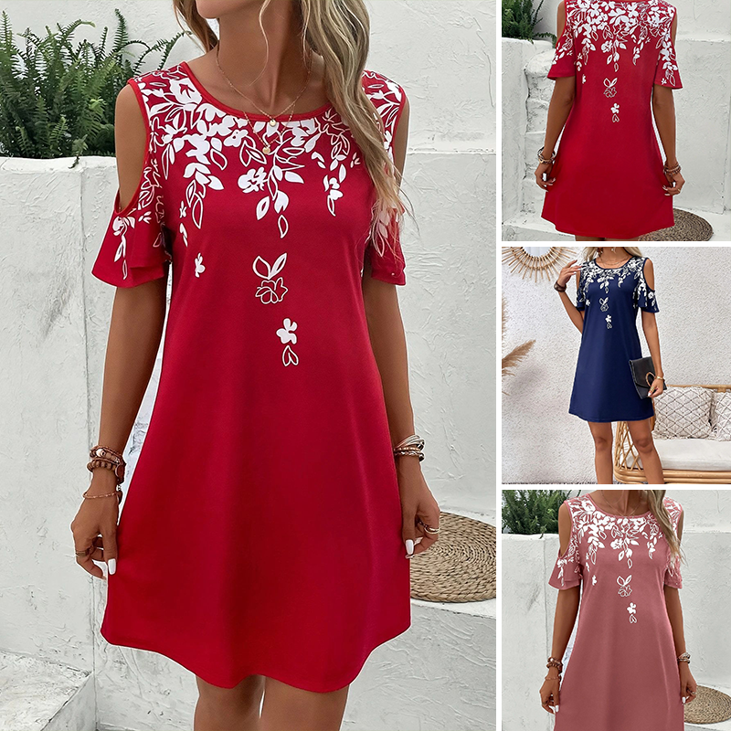 Robe Midi Femme Imprimé Floral Coupe Ample Manches Découpées Été