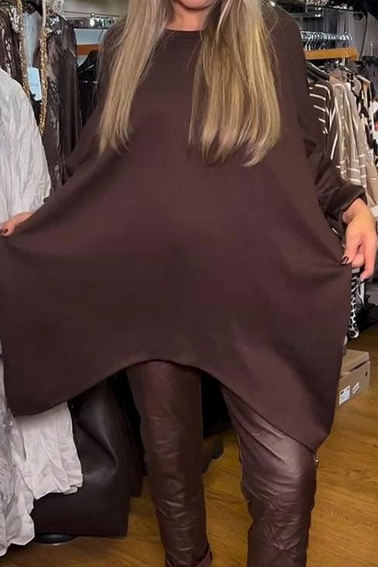 Ensemble deux pièces femme avec tunique asymétrique et pantalon