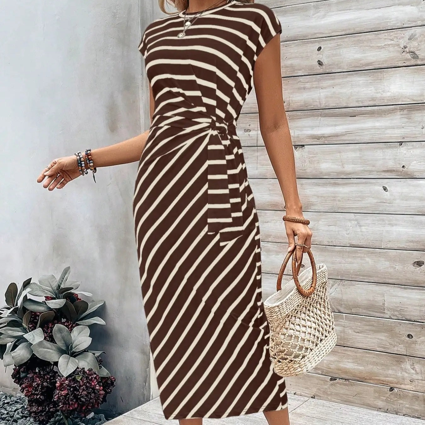Robe longue femme imprimé léopard avec détail noué à la taille