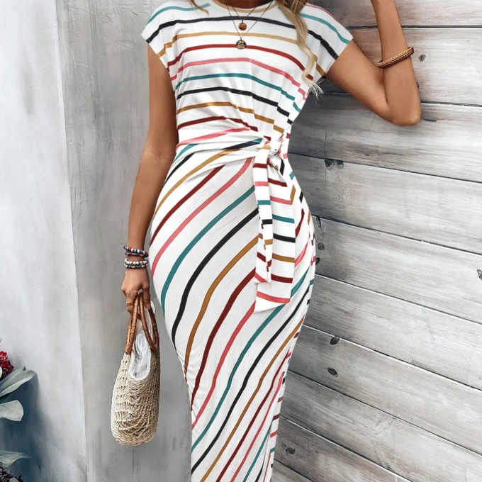 Robe longue femme imprimé léopard avec détail noué à la taille