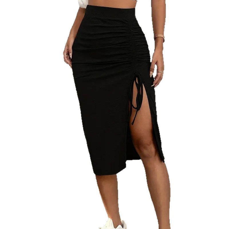 Jupe femme taille haute froncée avec fente ajustable