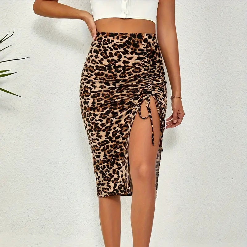 Jupe femme taille haute froncée avec fente ajustable
