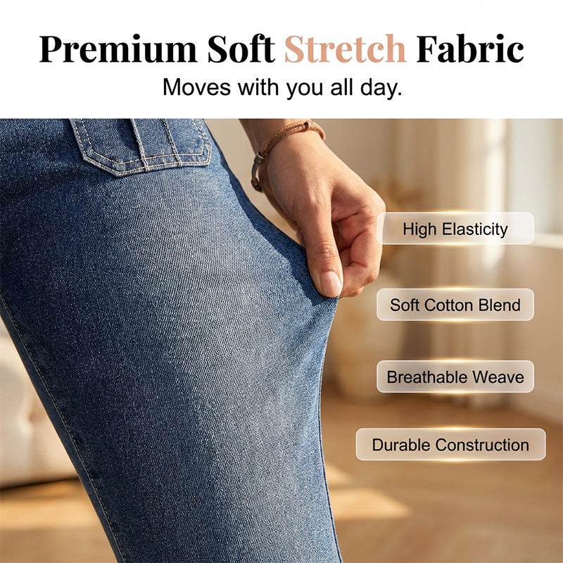 Pantalon Capri Femme Denim Stretch Ajusté Taille Mi-Haute