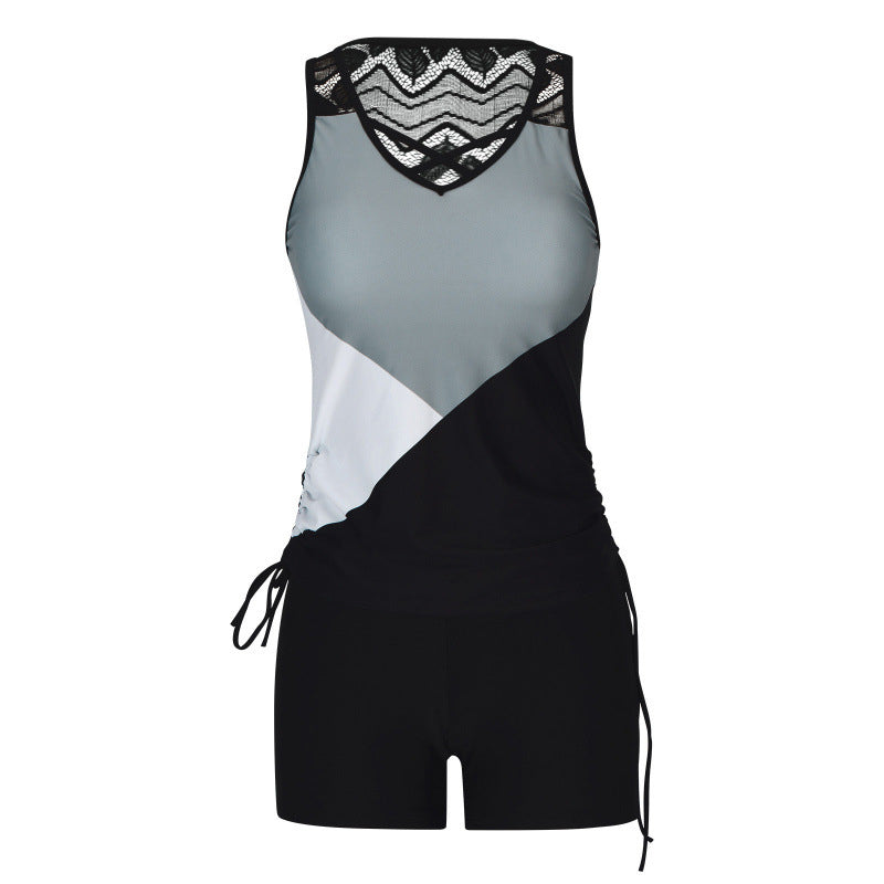 Tankini Femme Deux Pièces Col V Imprimé Géométrique