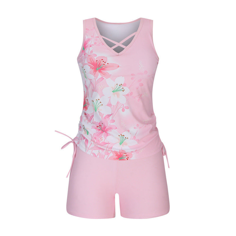 Tankini Femme Deux Pièces Col V Imprimé Géométrique