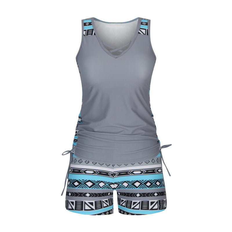 Tankini Femme Deux Pièces Col V Imprimé Géométrique