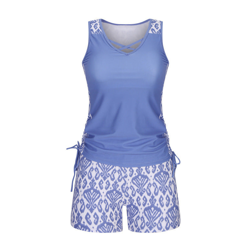 Tankini Femme Deux Pièces Col V Imprimé Géométrique