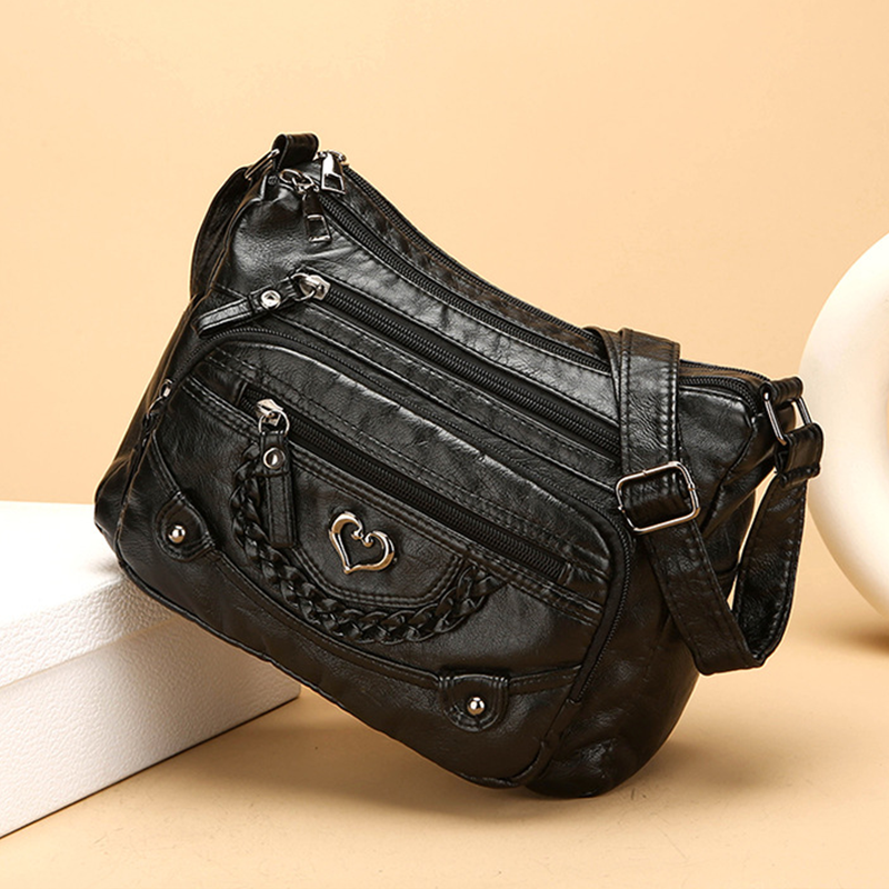 Sac Bandoulière Femme Multipoches en PU Souple Style Quotidien