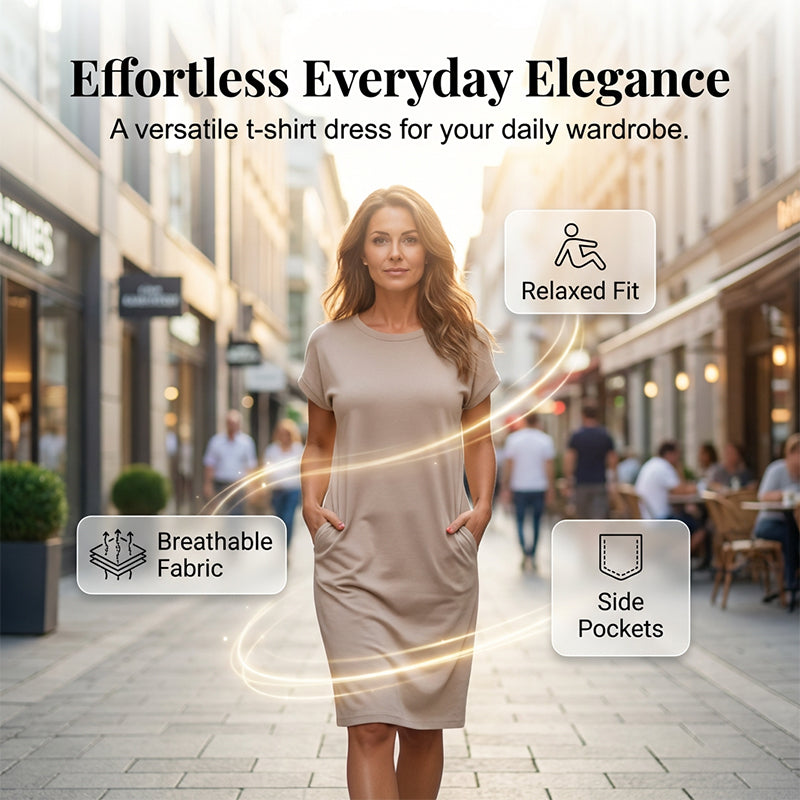 Robe t-shirt femme midi ample avec poches pratiques