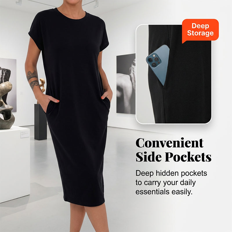Robe t-shirt femme midi ample avec poches pratiques