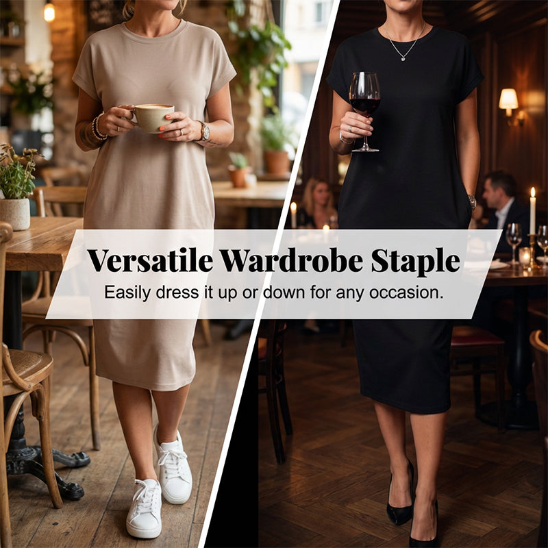 Robe t-shirt femme midi ample avec poches pratiques