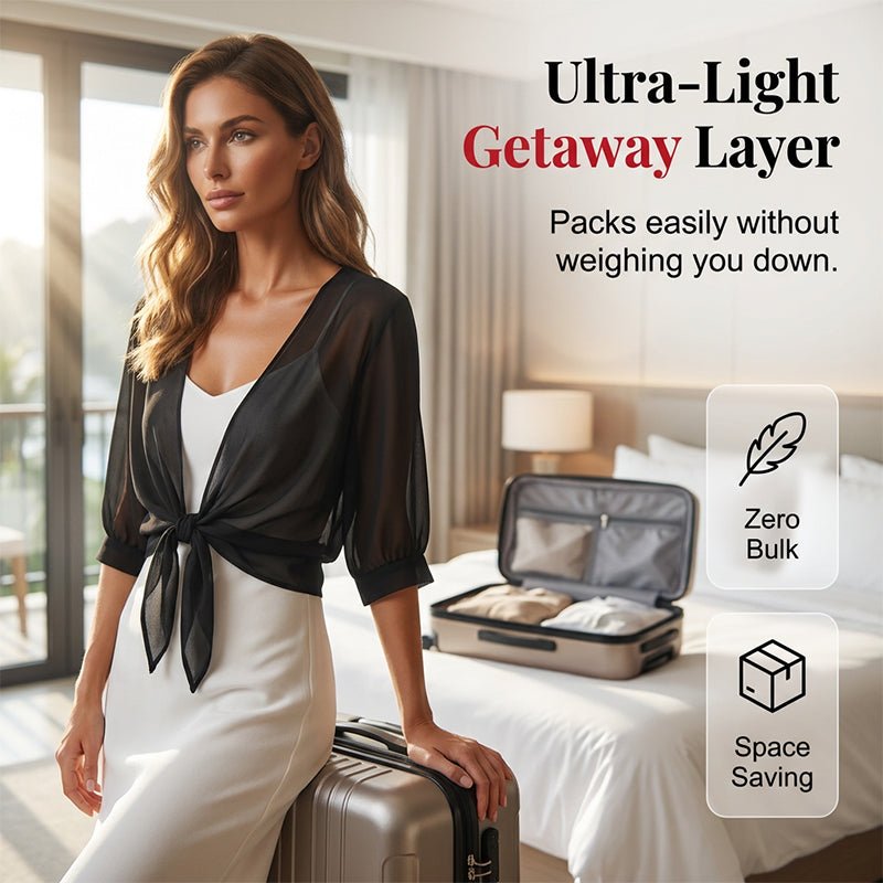 Haut femme en chiffon transparent avec nœud à l’avant