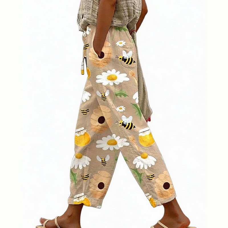 Pantalon court femme à imprimé floral et coupe large