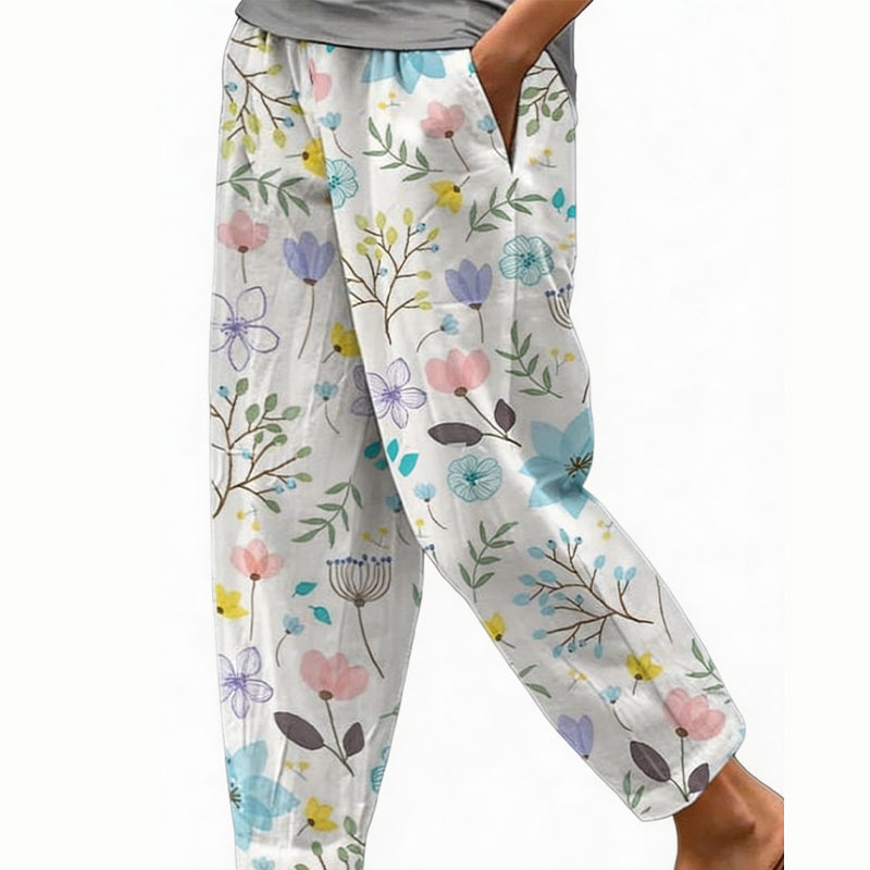 Pantalon court femme à imprimé floral et coupe large