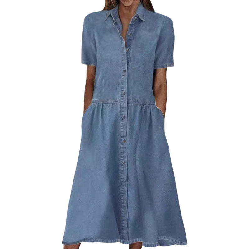 Robe chemise femme effet jean à boutons et coupe A-line