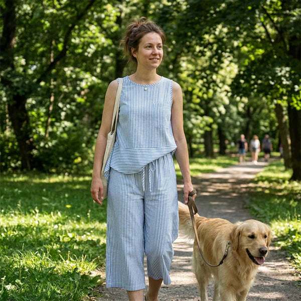 Ensemble deux pièces femme rayé en viscose avec pantalon capri