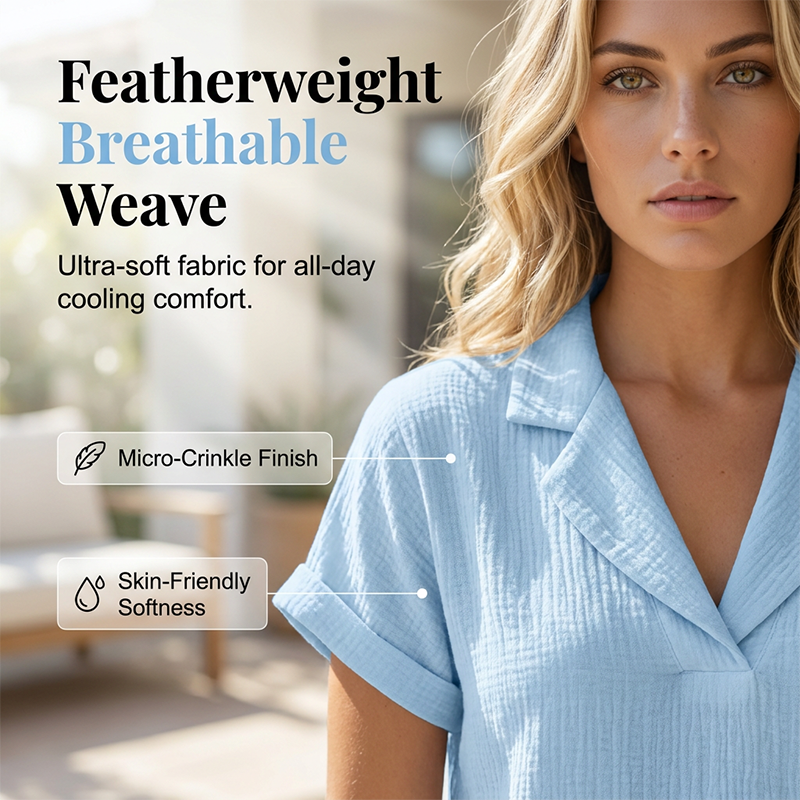 T-shirt femme ample à col V en tissu texturé