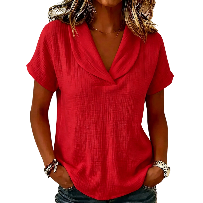 T-shirt femme ample à col V en tissu texturé