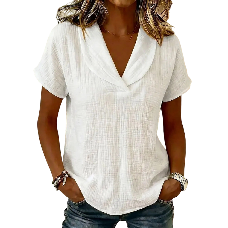 T-shirt femme ample à col V en tissu texturé