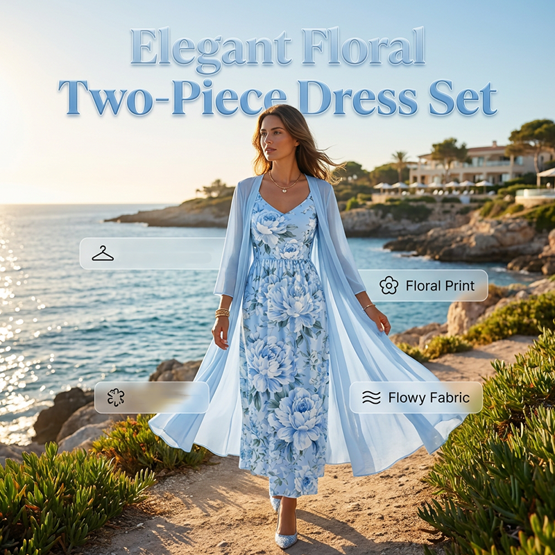 Ensemble robe femme floral avec cardigan léger assorti