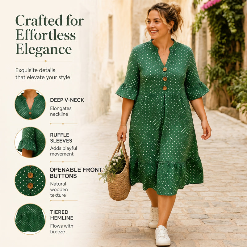 Robe midi femme à pois et manches volantées