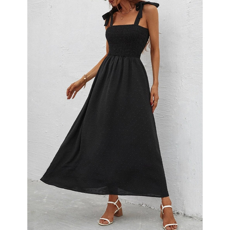 Robe longue d’été femme à imprimé floral et corsage smocké