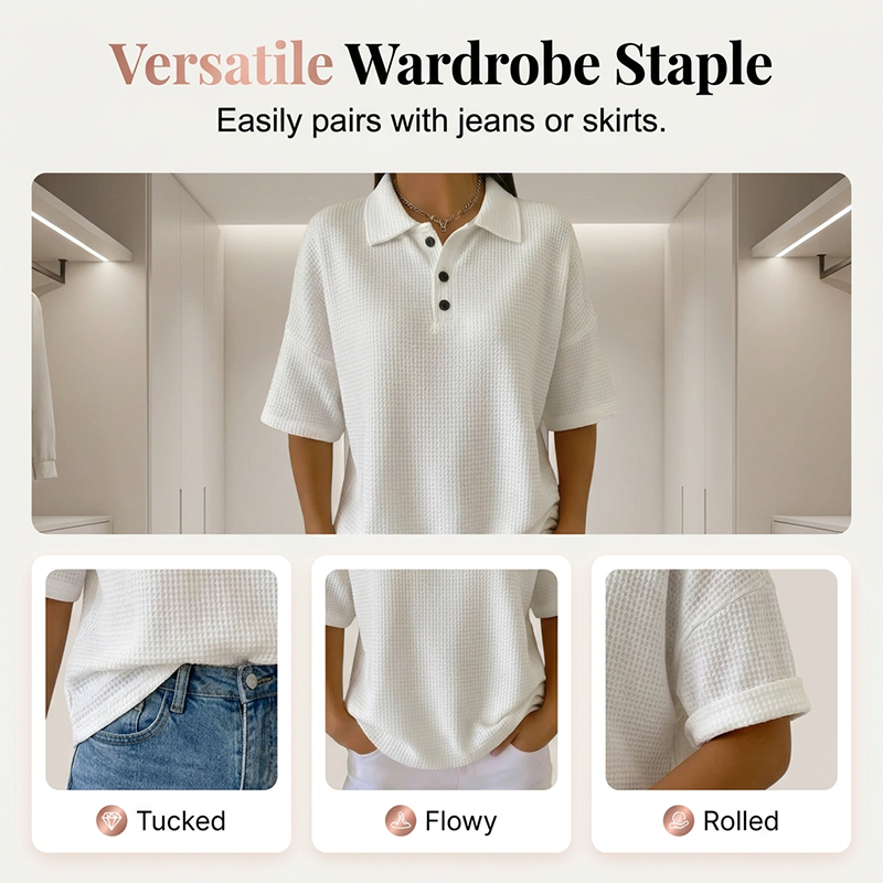 Polo femme texturé à col classique et boutons