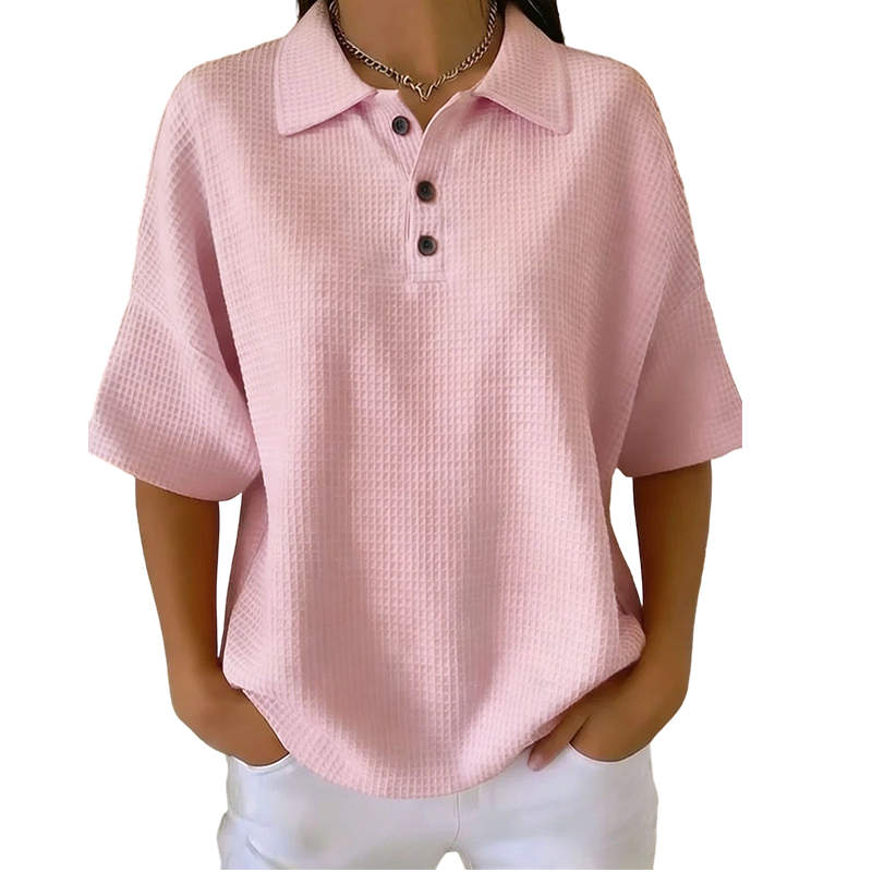 Polo femme texturé à col classique et boutons