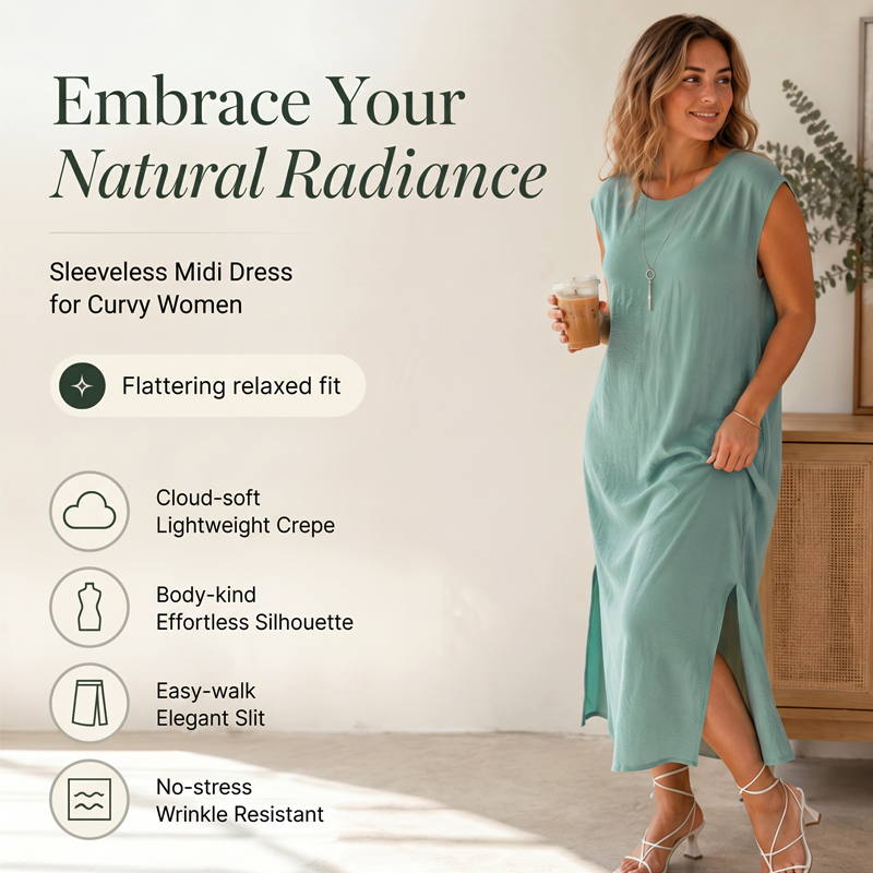 Robe midi femme sans manches avec fente latérale