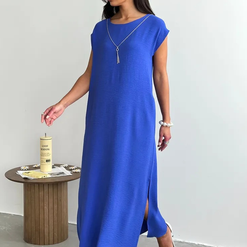 Robe midi femme sans manches avec fente latérale