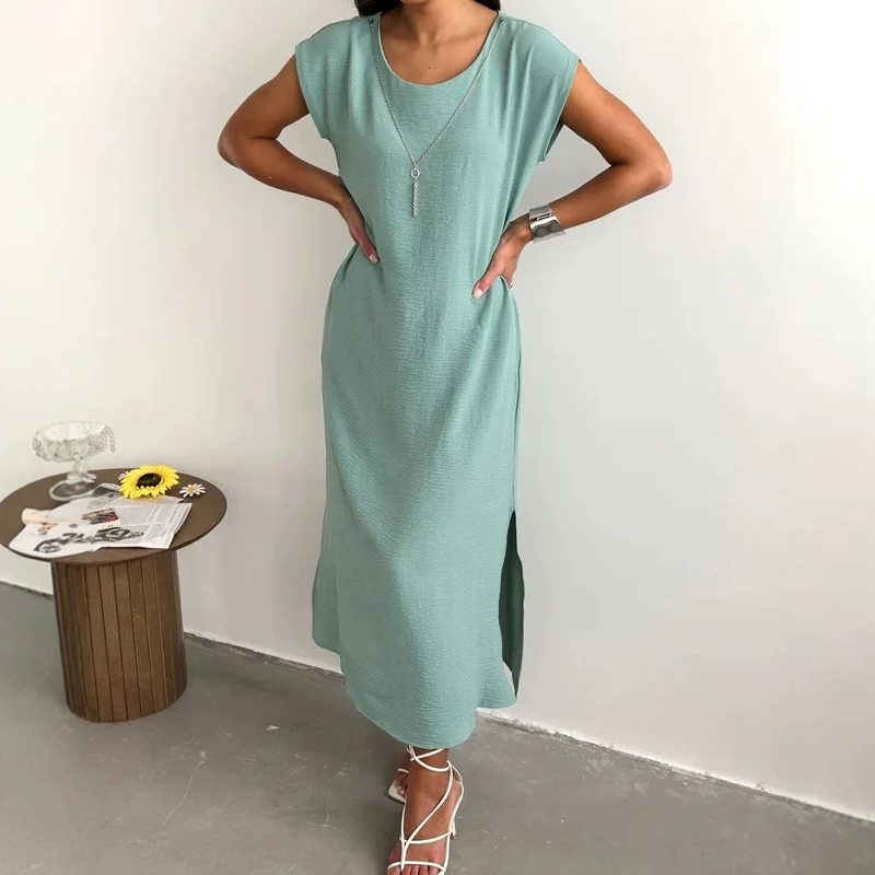 Robe midi femme sans manches avec fente latérale