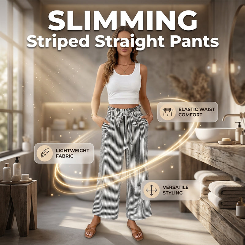 Pantalon femme rayé taille haute à jambes larges