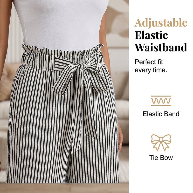 Pantalon femme rayé taille haute à jambes larges