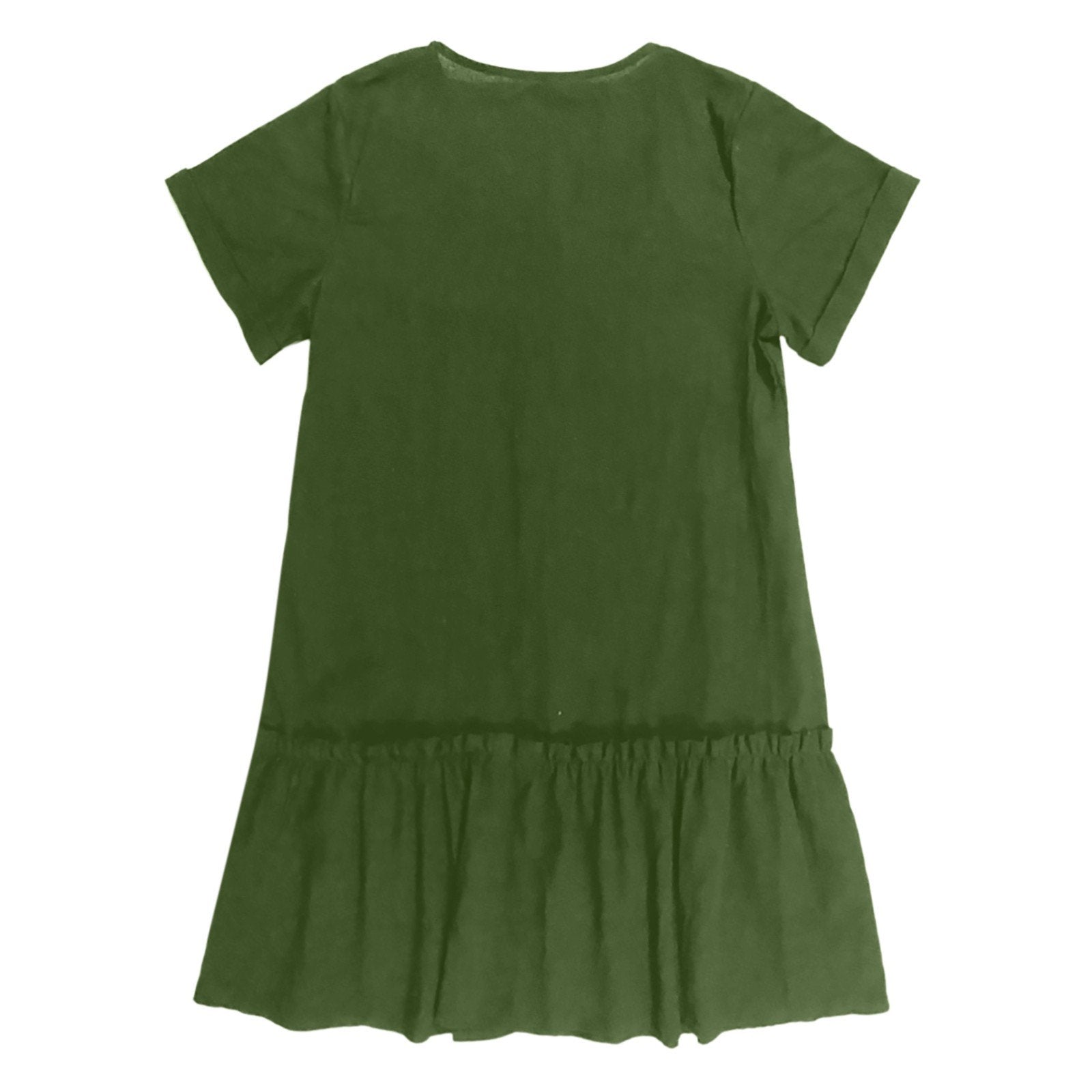 Robe courte femme coton lin à boutons et ourlet volanté